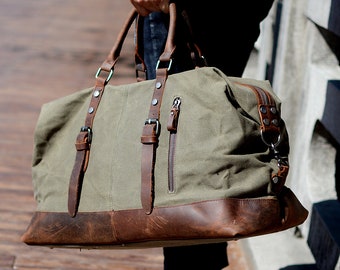 Personalisierte Reisetasche, Wax Canvas Weekender, Vintage Gepäcktasche, Canvas Leder Reisetasche, Große Reise Weekender Tasche, Groomsmen Geschenke