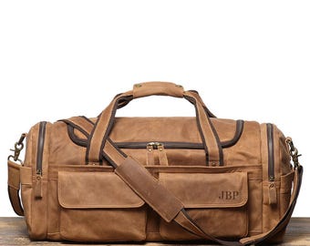 Personalized Leather Weekender Bag, Retro Style Duffel Bag, Custom Gifts for Him Duffel, Leather Holdall Gift