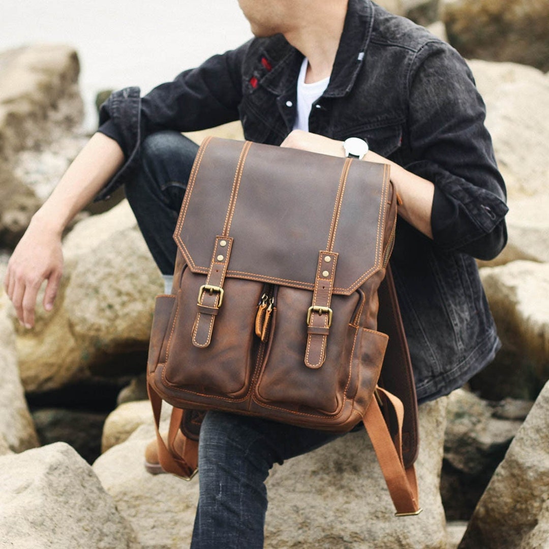 Daily Backpack Bag,monogram Leather Rucksack,leather Backpack Purse ...