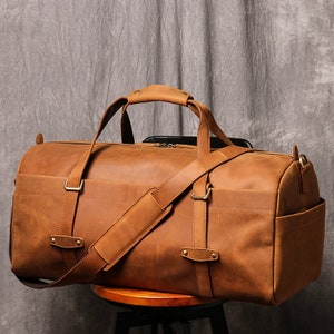 Personalized Leather Duffle Bag, Men&#39;s Overnight Bag, Leather Duffel, Classic Carry Lite Holdall, Weekend Luggage Bag, Mens Large Travel Bag