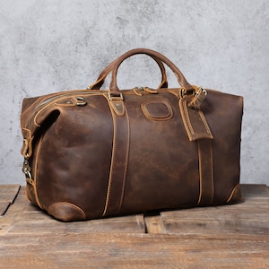 Personalized Men&#39;s Travel Bag Full Grain Leather Duffel Bag Monogrammed Duffle Bag Weekend Luggage Bag Unique Christmas Gifts Carry-on Bag