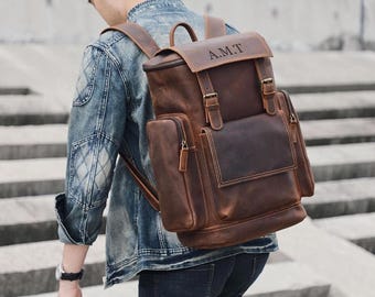 Personalized Unisex Full Grain Leather Backpack Large Travel Backpack Laptop Backpack School Backpack Weekender Backpack Christmas Gift