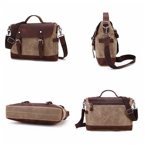 Personalized Waxed Canvas Messenger Bag Men Satchel Briefcase Vintage Crossbody Bag Canvas Shoulder Bag Laptop Bag Unique Groomsmen Gifts image 4