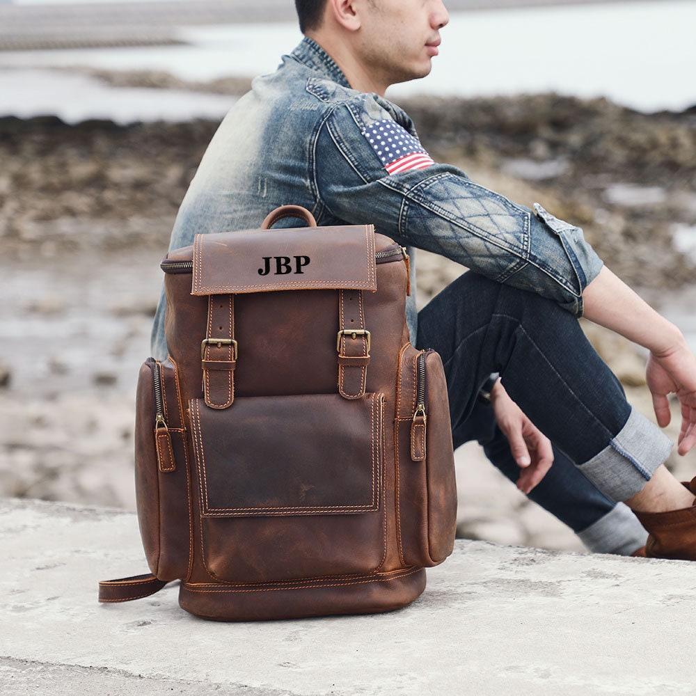 Personalized Unisex Full Grain Leather Backpack Large Travel - Etsy