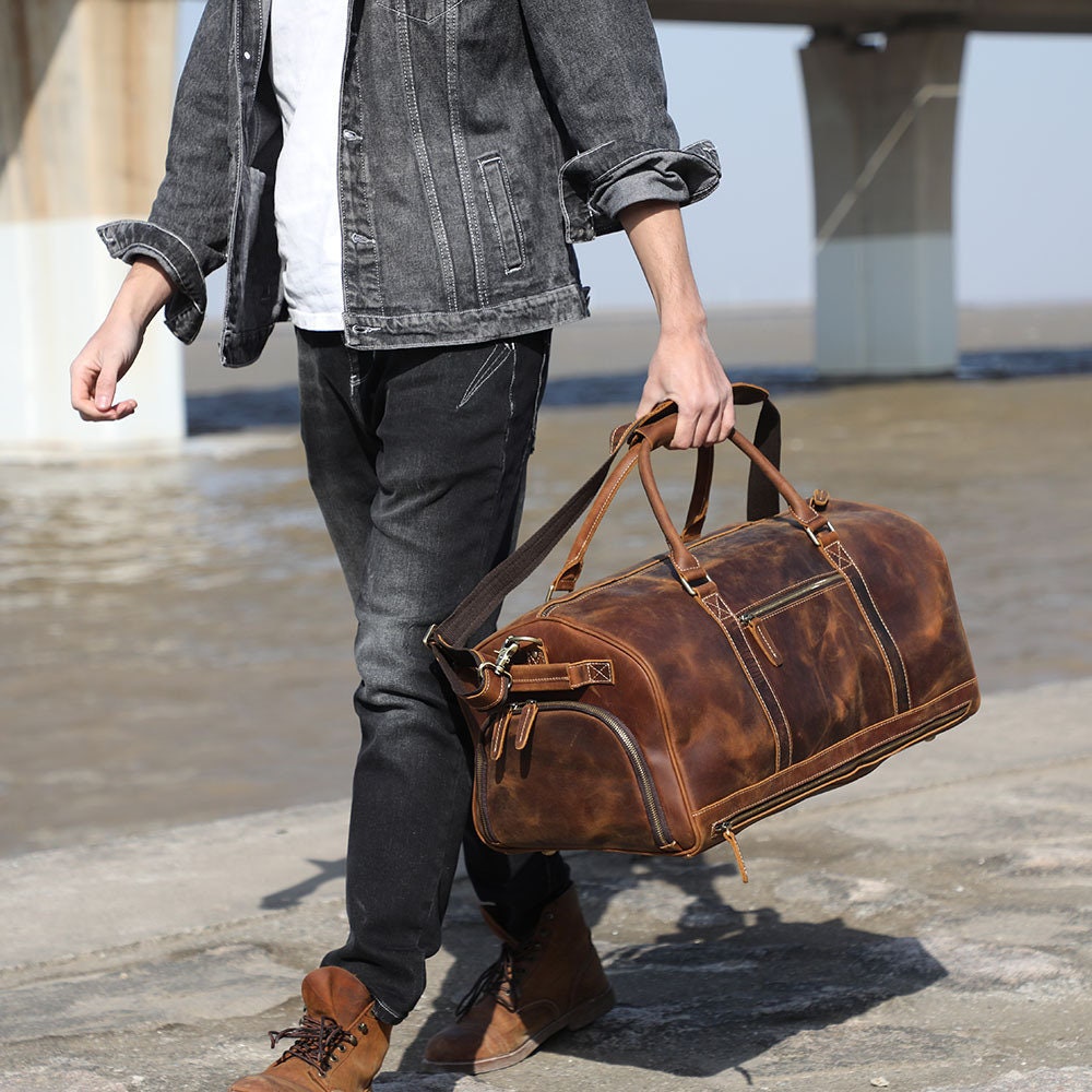 Personalized Travel Bag Men Full Grain Leather Duffel Bag - Etsy