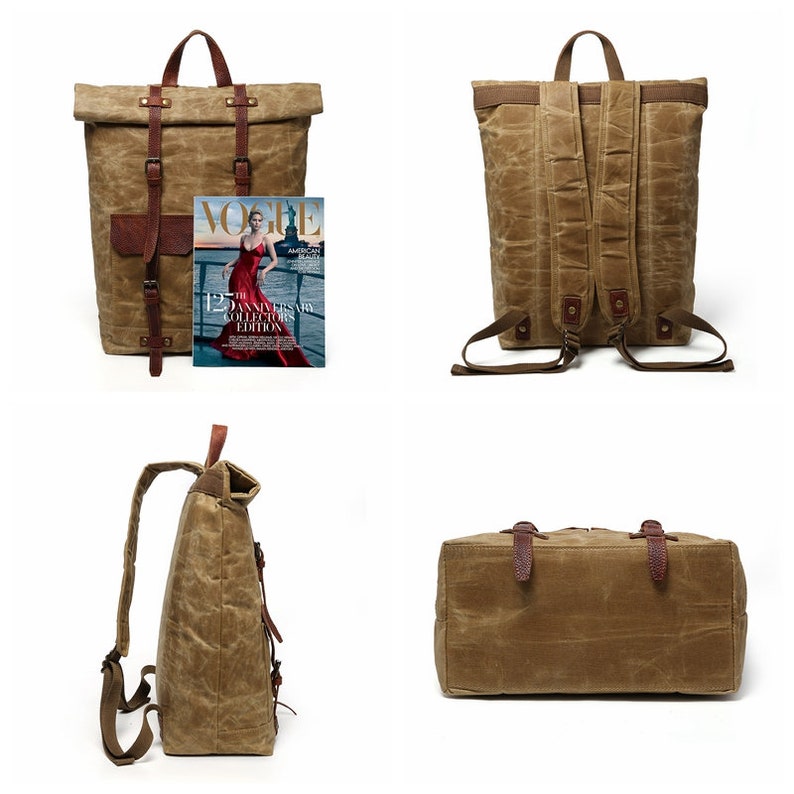 Handmade Waxed Canvas Backpack Large Travel Backpack 15.6/'/' Laptop Backpack Bike Backpack Unisex School Backpack Rolltop Backpack Rucksack