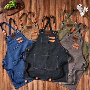 Delantal infantil personalizado con bolsillos, delantal de lona, ideal para cocinar, carpintería y jardinería, regalo para niños y Navidad.