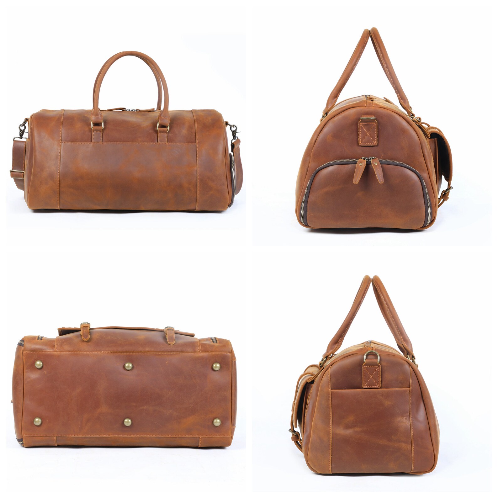 Hamdmade Full Grain Leather Duffle Bag Personalized Weekender Etsy