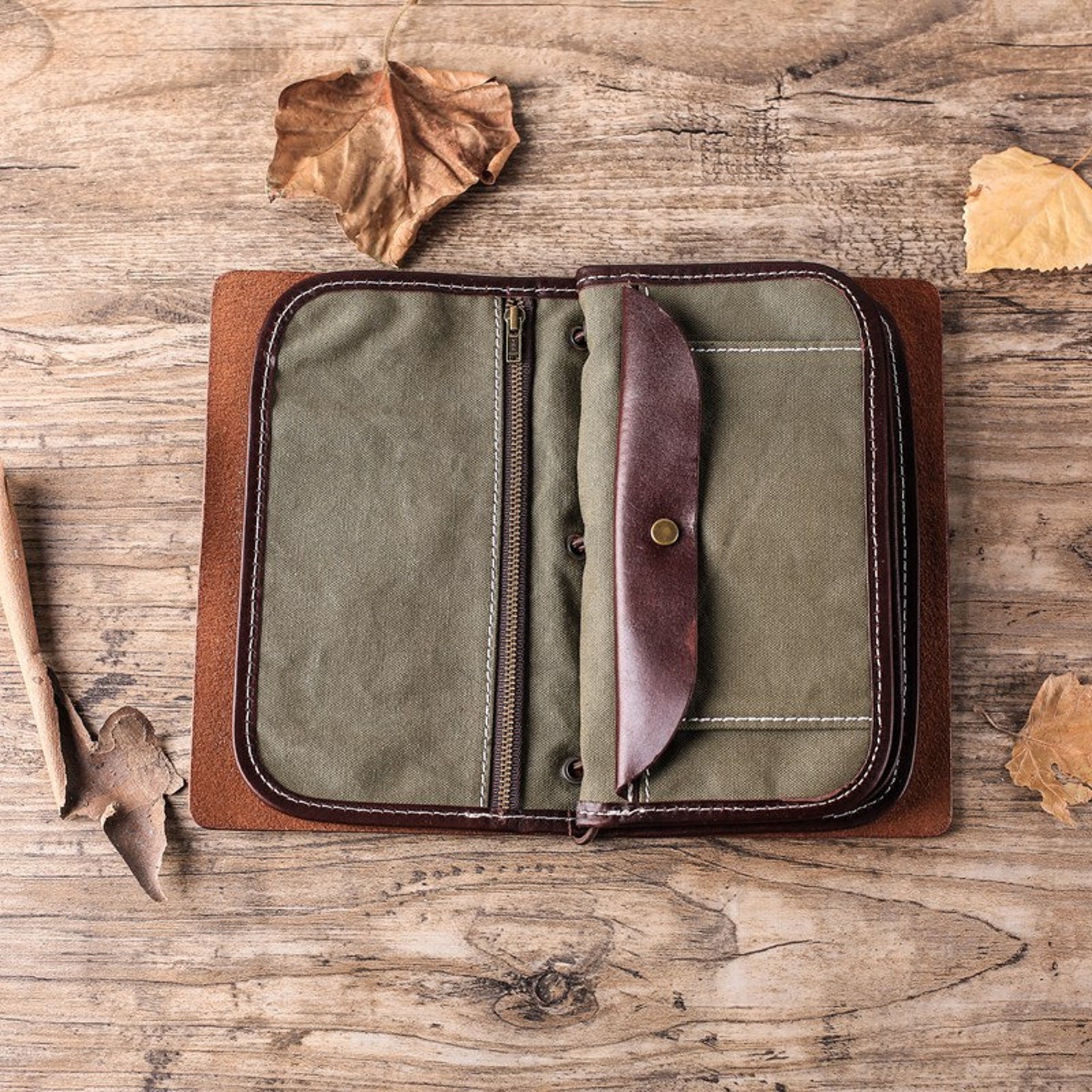 Monogramed Leather Travel Wallet Document Organizer Etsy