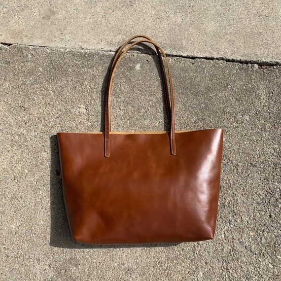 Minimalist Full Grain Leather Tote Bag Casual Leather Bag - Etsy