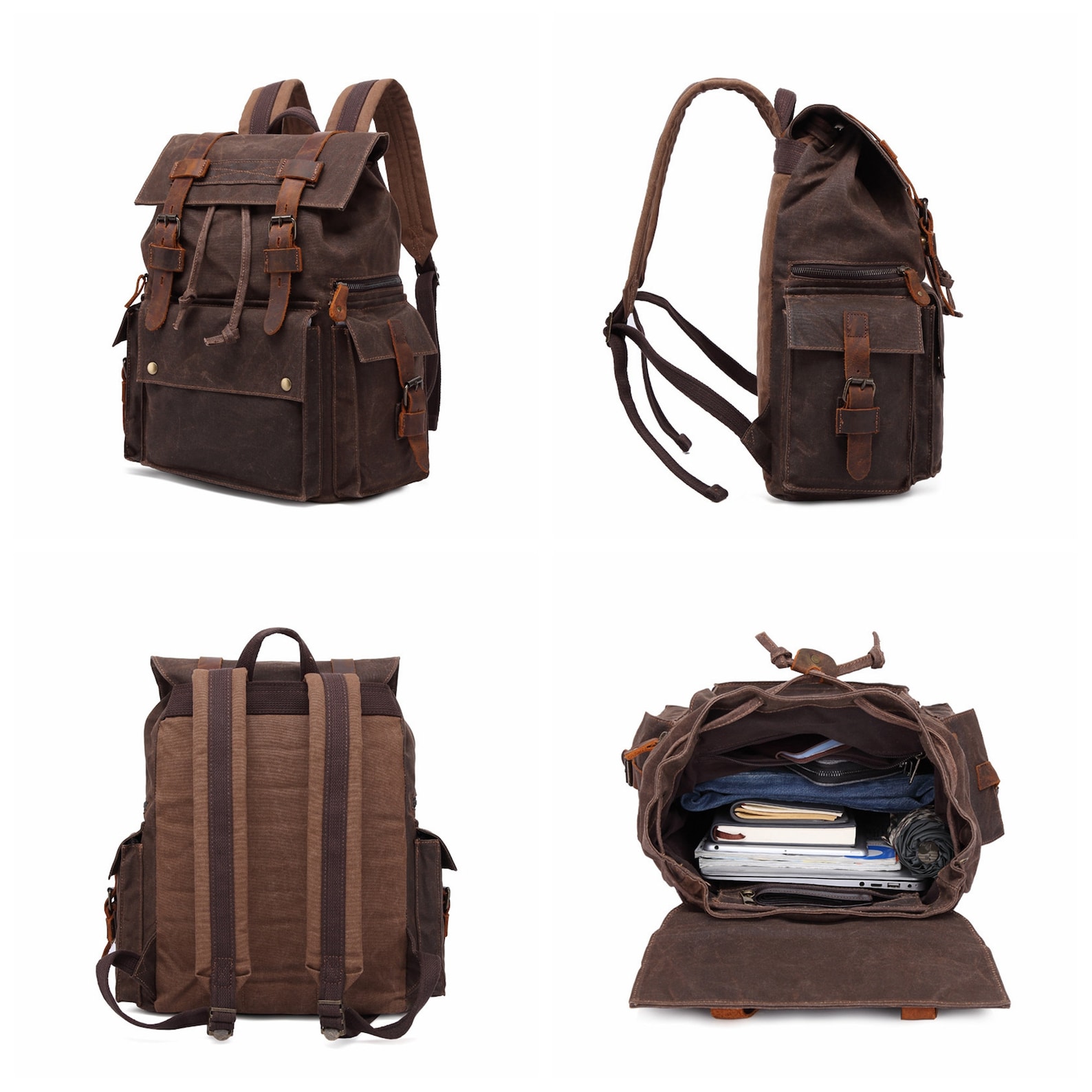 Handmade Waxed Canvas School Backpack Travel Backpack Casual Etsy