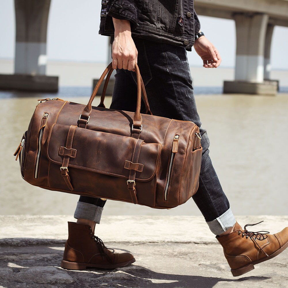 Full Grain Leather Duffle Bag Personalized Weekender Bag - Etsy