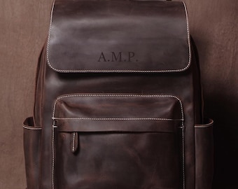 Mochila de couro personalizada, mochila de couro integral, mochila de viagem grande, bolsa de fim de semana, mochila escolar, mochila para laptop, presentes para homens