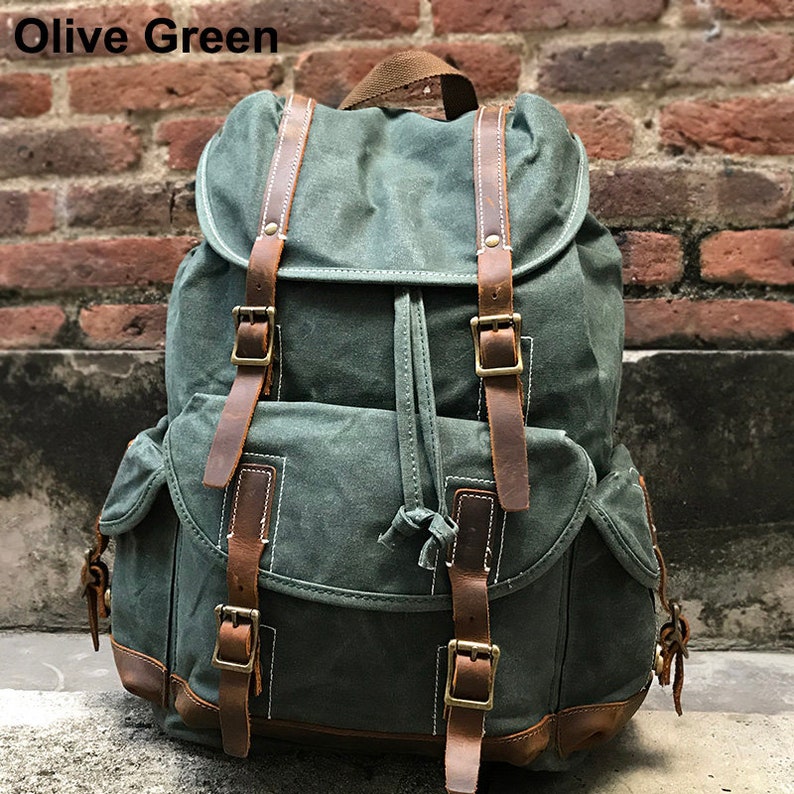 Waxed Canvas School Backpack Large Waterproof Travel Backpack Hiking Rucksack 15.6/'/' Laptop Backpack Unisex Daily Backpack Christmas Gift