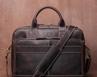 Custom Leather Briefcase for Men, Anniversary Gift for Him, Leather Messenger Bag, Laptop Bag, Office Bag