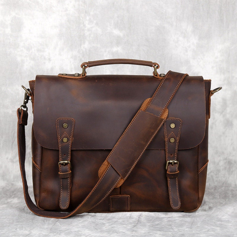 Personalized Leather Briefcase Messenger Bag for Men Vintage | Etsy