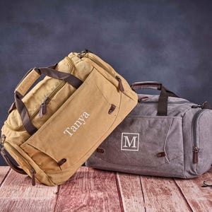 Cadeau bruidsjonker, gepersonaliseerde weekendtas, geborduurde canvas plunjezak, reistas heren, reisbagagetas, cadeau voor hem, kerstcadeau