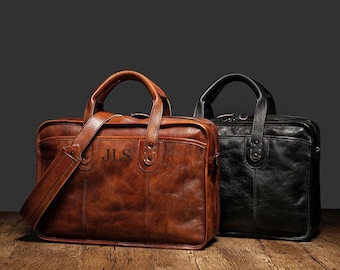 Handmade 15.6‘’ Laptop Bag, Leather Briefcase Men, Leather Messenger Bag, Leather Portfolio, Satchel Bag, Men's Business Bag, Christmas Gift