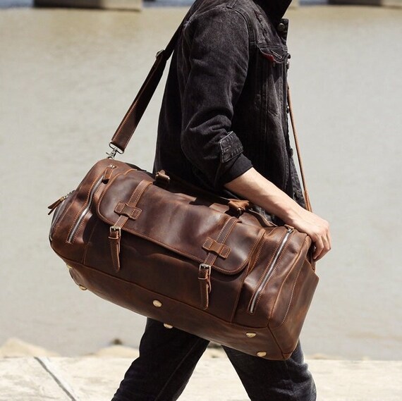 Etsy leather duffle bag hot sale