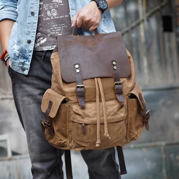 Personalized Full Grain Leather Canvas Messenger Bag Mens Waxed Canvas –  LISABAG