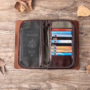Carteira de viagem de couro com monograma, organizador de documentos, presente personalizado para padrinhos, bolsa de couro masculina, melhor presente de Natal, porta-passaporte