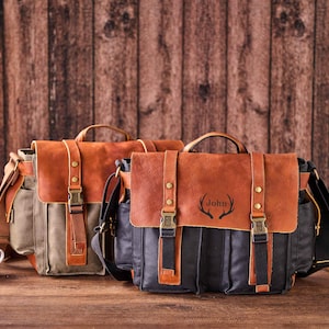 Bolso bandolera de lona encerada personalizado para hombre, maletín tipo cartera, bolso bandolera vintage, bolso de lona para el hombro, regalos únicos para padrinos de boda