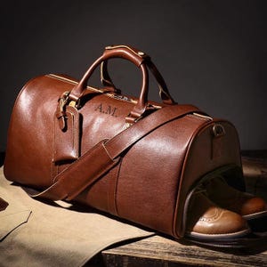 Personalized Leather Weekender Bag, Large Travel Bag, Mens Leather Weekend Bag, Outdoor Bag, Holdall Bag,Engraved Leather Duffle Bag For Men