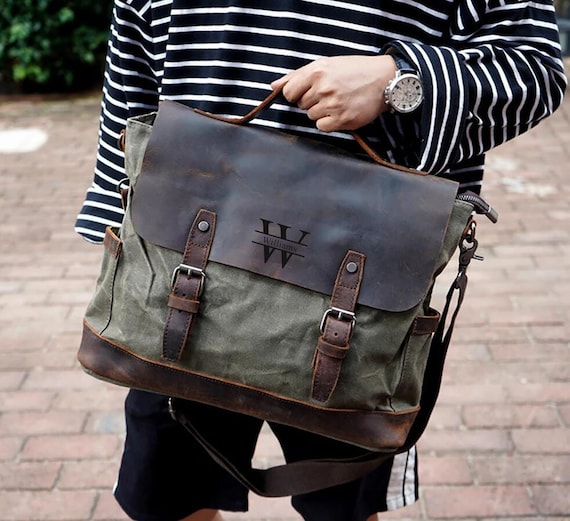 Classic Waxed Canvas Messenger Bag Mens Laptop Briefcase Cross