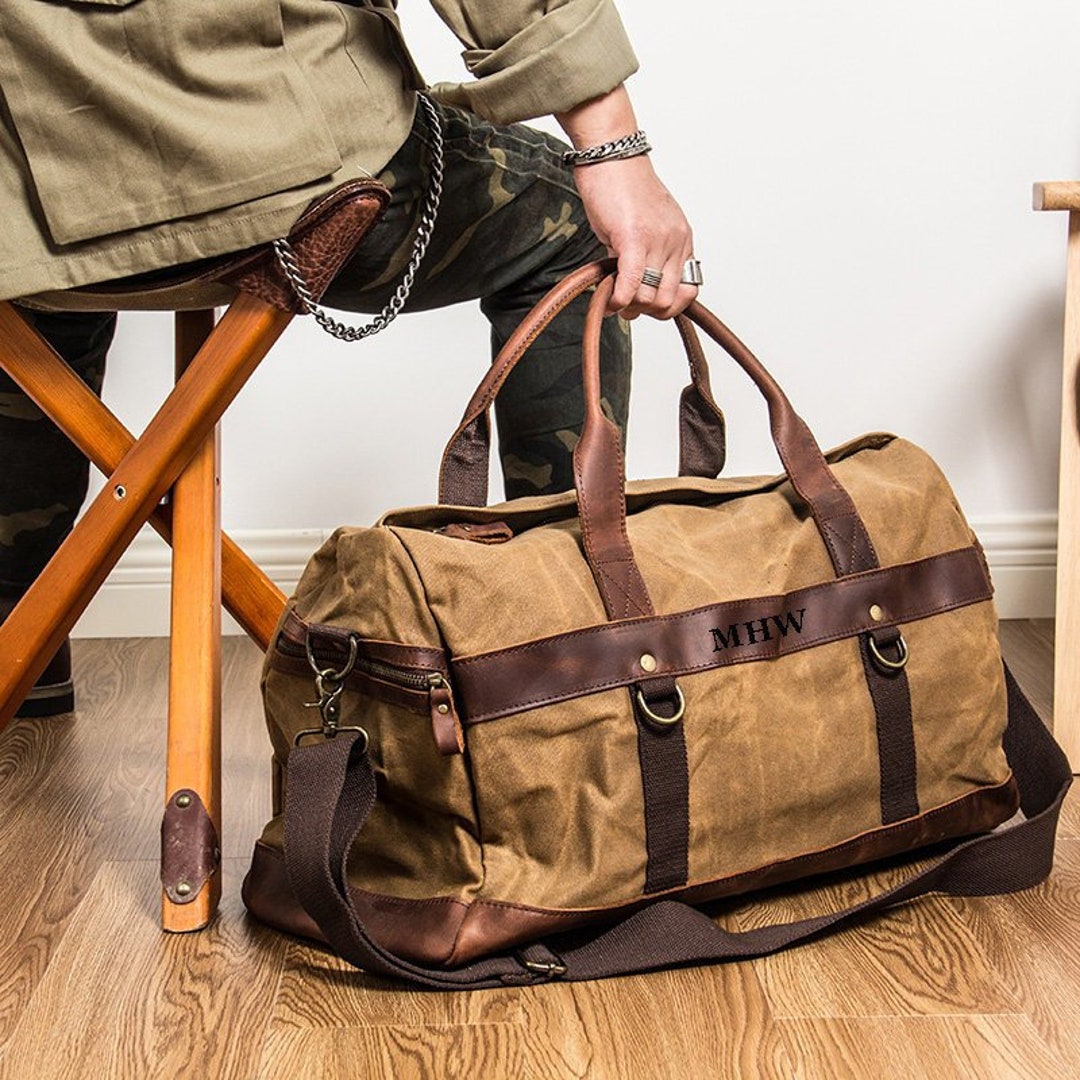 Weekender Duffle Bag for Men: Folding Waxed Canvas Duffle Bag Personalized  Gift for Him Father's Day Gift Anniversary Gift Made in USA 