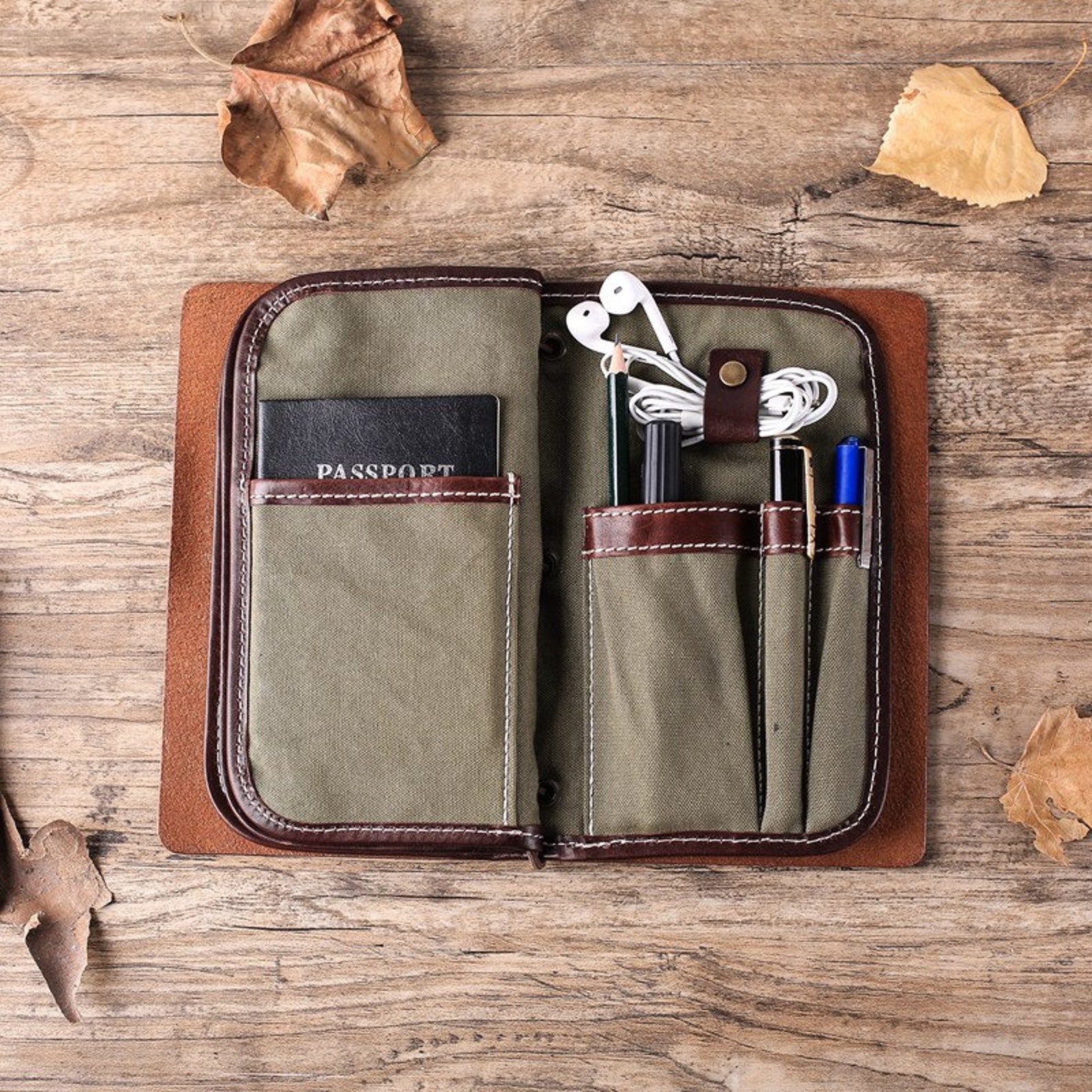 Monogramed Leather Travel Wallet Document Organizer Etsy