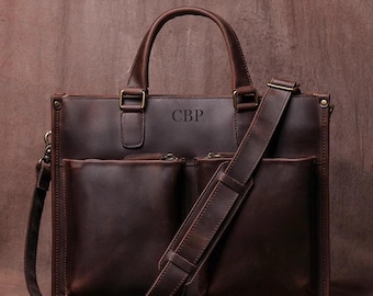 Personalized Leather Laptop Bag, Leather Briefcase Work Bag, Genuine Leather Business Bag, Best Gift for Him