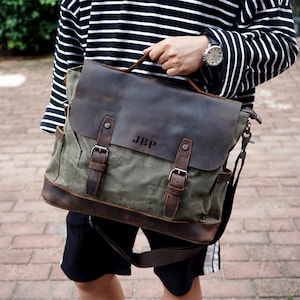 Classic Waxed Canvas Messenger Bag Mens Laptop Briefcase Cross 