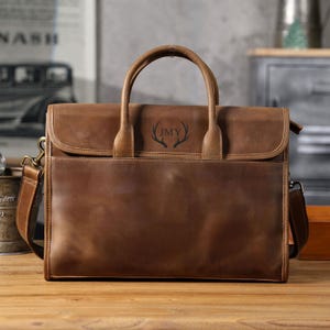Personalized Leather Briefcase, Shoulder Bag, Satchel Bag, Laptop Bag, Business Bag, Messenger Bag, Leather Office Bag, Gift for Him