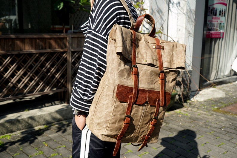 Handmade Waxed Canvas Backpack Large Travel Backpack 15.6/'/' Laptop Backpack Bike Backpack Unisex School Backpack Rolltop Backpack Rucksack
