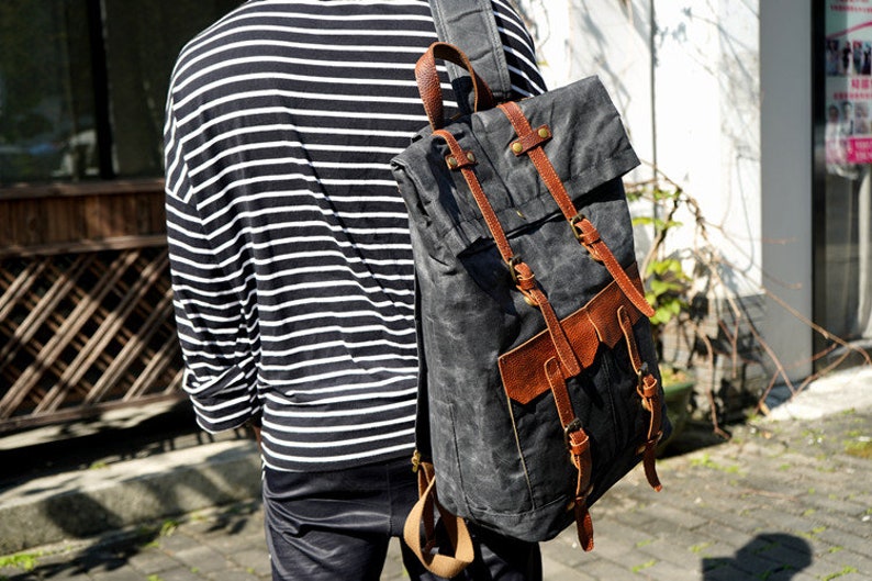 Handmade Waxed Canvas Backpack Large Travel Backpack 15.6/'/' Laptop Backpack Bike Backpack Unisex School Backpack Rolltop Backpack Rucksack