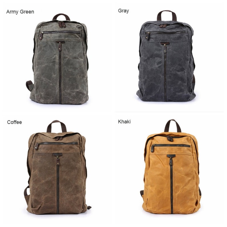 Handmade Unisex Waxed Canvas School Backpack Large Travel Etsy