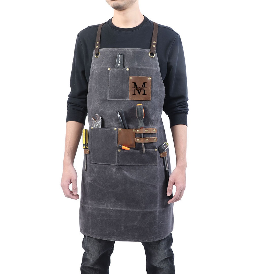 Artist Apron for Painting - Universal Work Apron with Leather Back Straps  Cross Back Design with Pockets Apron for Gardening, Art, Kitchen, for Men