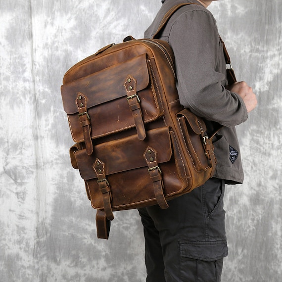 Personalized Leather Backpack Men Leather Rucksack Travel - Etsy