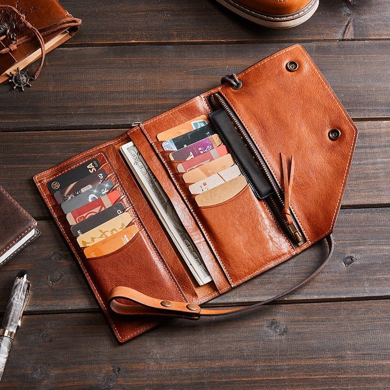 Personalized Leather Travel Wallet Mens Biker Wallet Passport Holder Secure Document Organizer Card Holder Gift for Him 