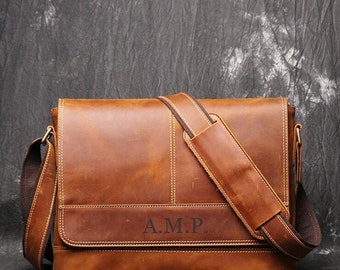 Mens leather messenger bag, Personalized leather bag for man, Custom messenger for man, Mens leather satchel