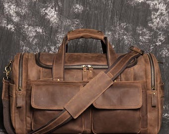 Personalized Leather Travel Bag,Leather Duffel Bag,Weekender bag,Leather Overnight Bag,Cabin Travel Bag, Gift for Him