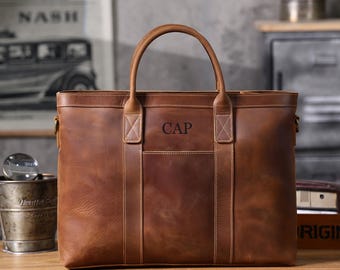 Personalized Leather Briefcase, Shoulder Bag, Handbag, Laptop Bag, Business Bag, Messenger Bag, Office Bag for Men, Gift for Him