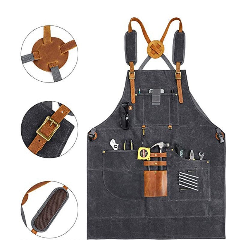 Workbench Apron Personalized Waxed Canvas and Vegan Leather Work Apron With Pockets ...