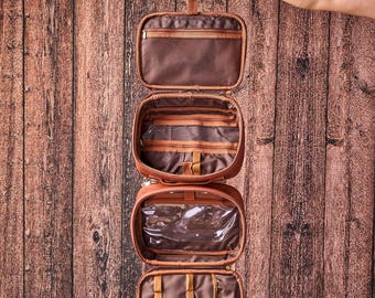 Personalized Leather Hanging Toiletry Bag, Shaving Kit Bag, Dopp Kit Bag, Groomsmen Gift,Best Man Valentines Day Gift,  Father's day gift