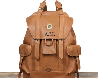 Mochila de couro integral unissex, mochila escolar, mochila para laptop de 15,6'', mochila de fim de semana, mochila de couro masculina, mochila de viagem