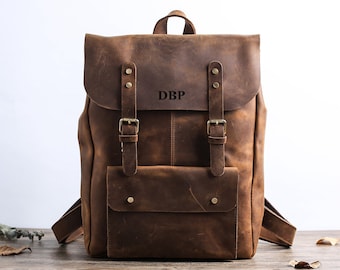 Mochila escolar artesanal em couro legítimo de grão integral, mochila de viagem, mochila para laptop, mochila para uso diário, presente de Natal, mochila de couro personalizada.