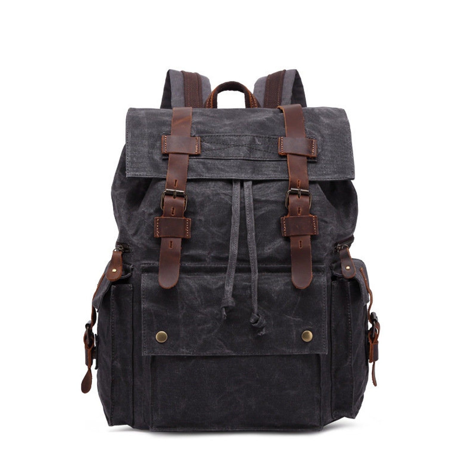 Handmade Waxed Canvas School Backpack Travel Backpack Casual Etsy