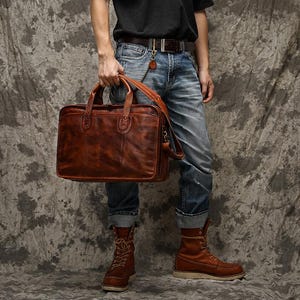 Maletín para portátil de 15,6'' hecho a mano, maletín de cuero, bolso de mensajero, cartera de cuero, bolso tipo cartera, bolso de negocios para hombre, regalos de Navidad