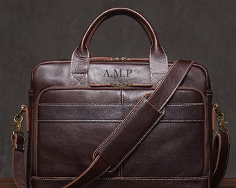 Personalized Vintage Leather Briefcase, Messenger Bag, Men Leather Shoulder Bag, Leather Laptop Bag, Father's Day Gift