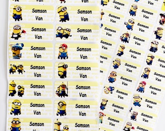 May include: A sheet of yellow and white rectangular stickers with a cartoon minion character. The stickers have the text "Samson Van" repeated on each sticker.